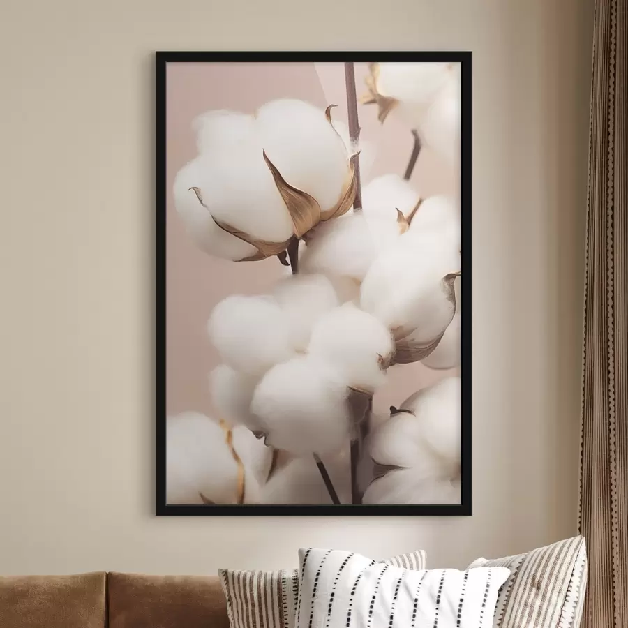 Papier peint photo Fleurs de coton sur fond beige f41706