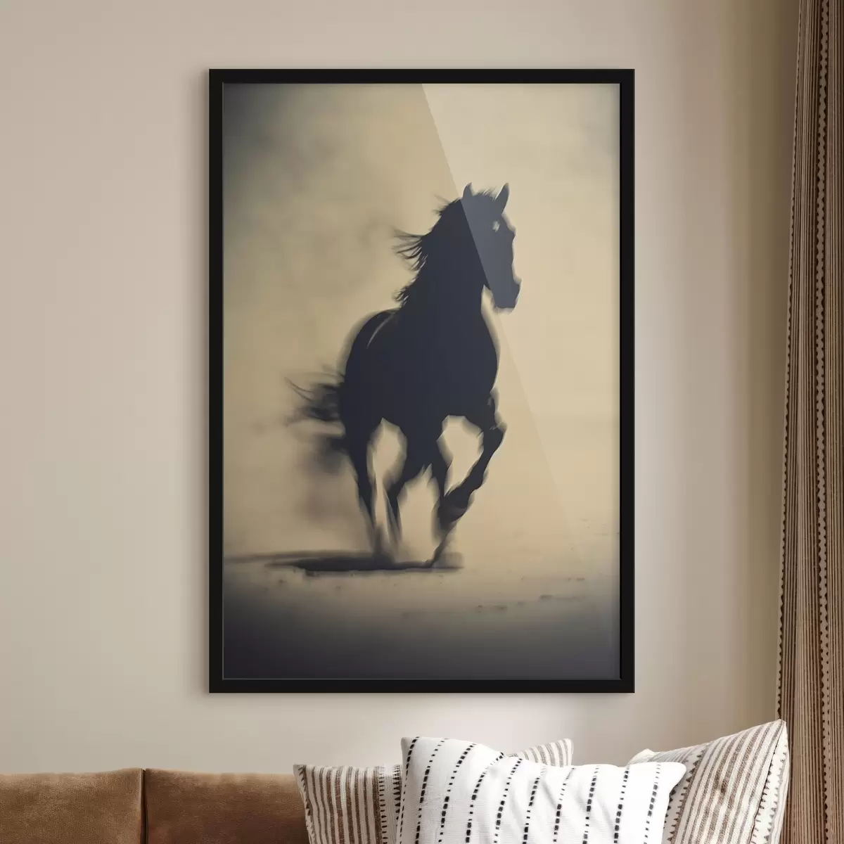 Poster Silhouet van zwart paard in wazige stijl f41708