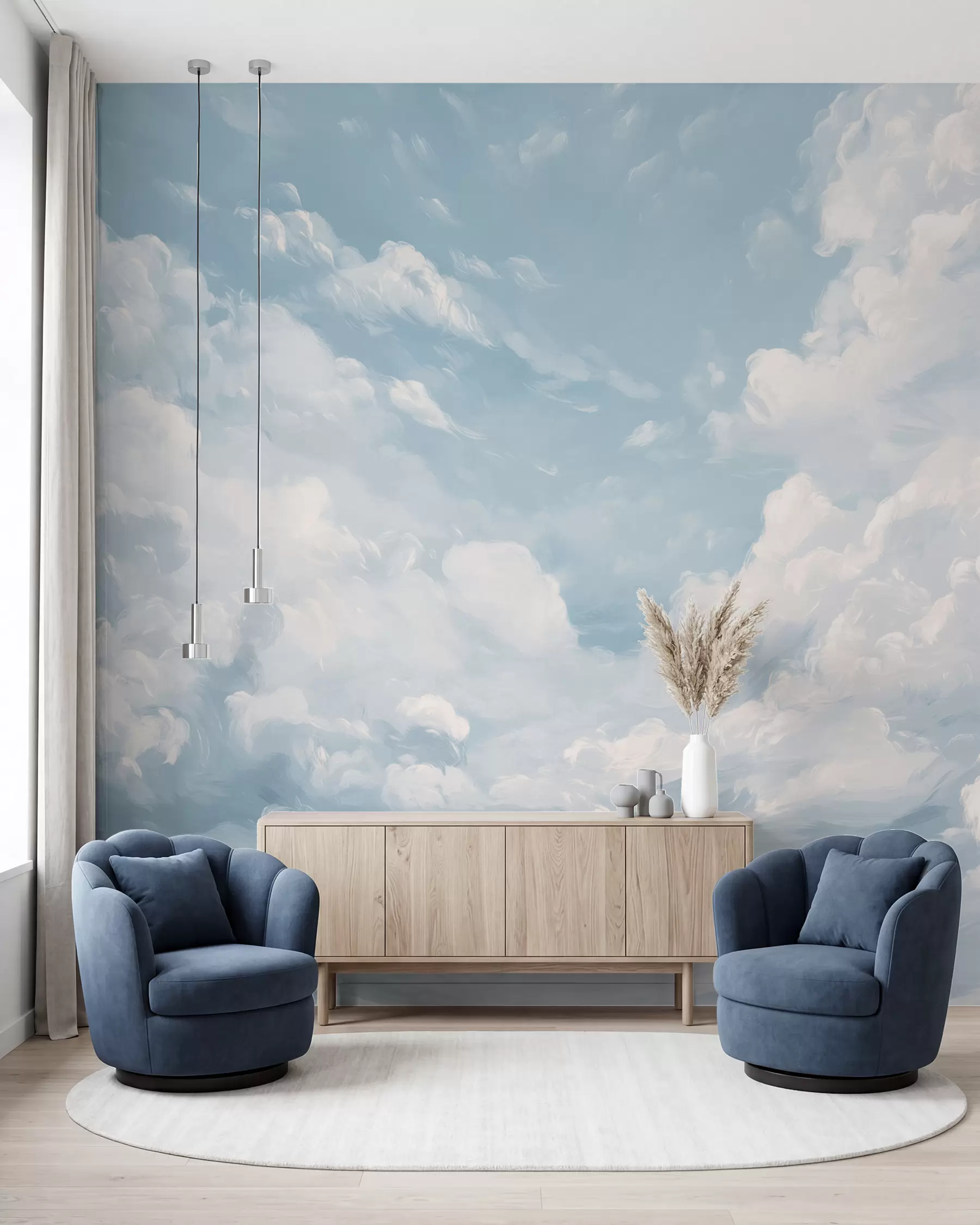 Fotobehang Blauwe lucht met gesimuleerde olieverfstreken w02313