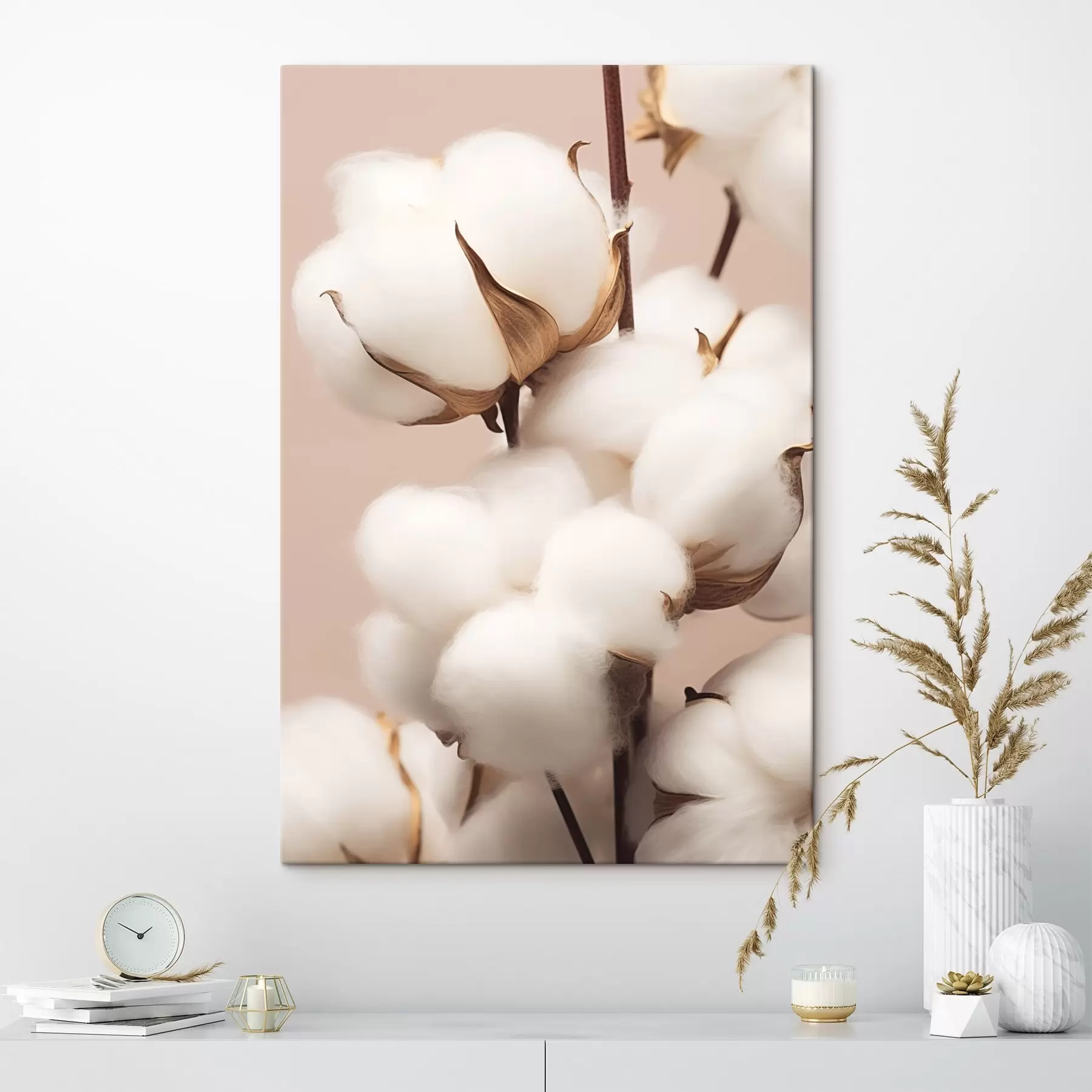 Papier peint photo Fleurs de coton sur fond beige s41706