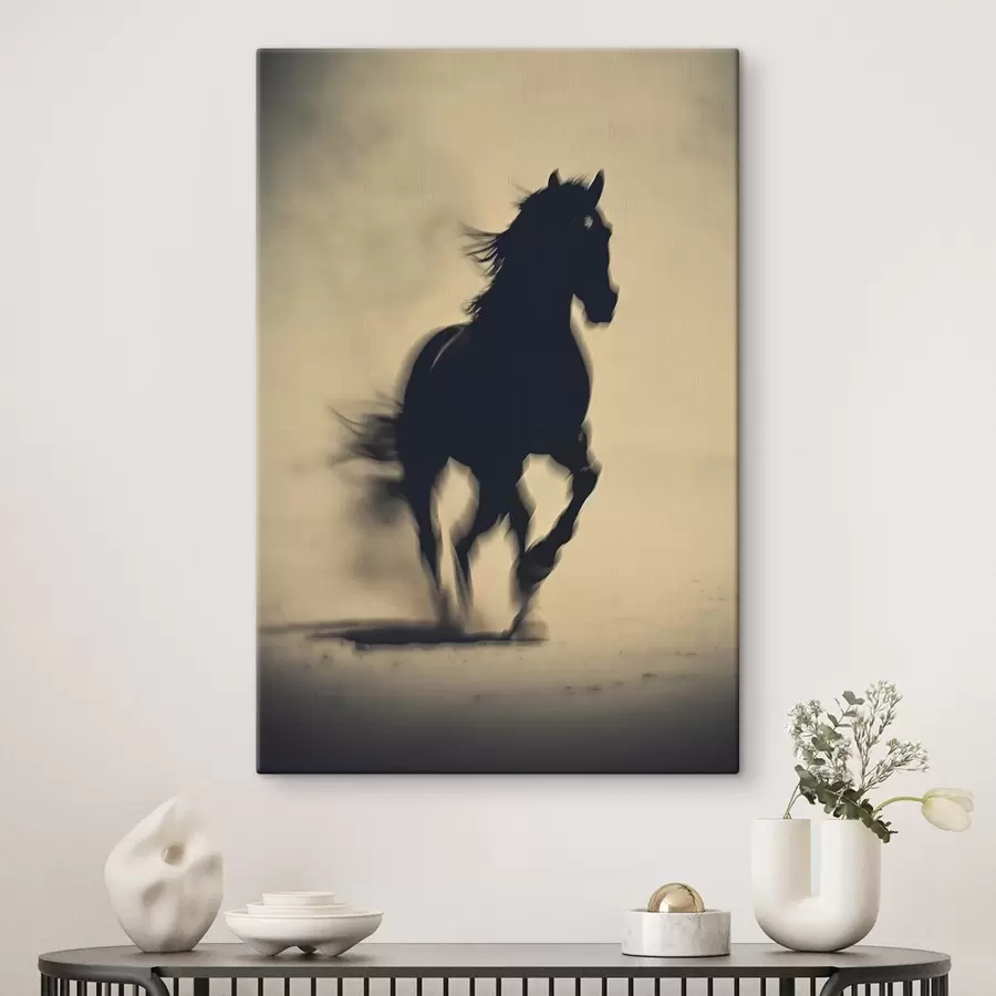  Peintures Silhouette d'un cheval noir en style flou s41708