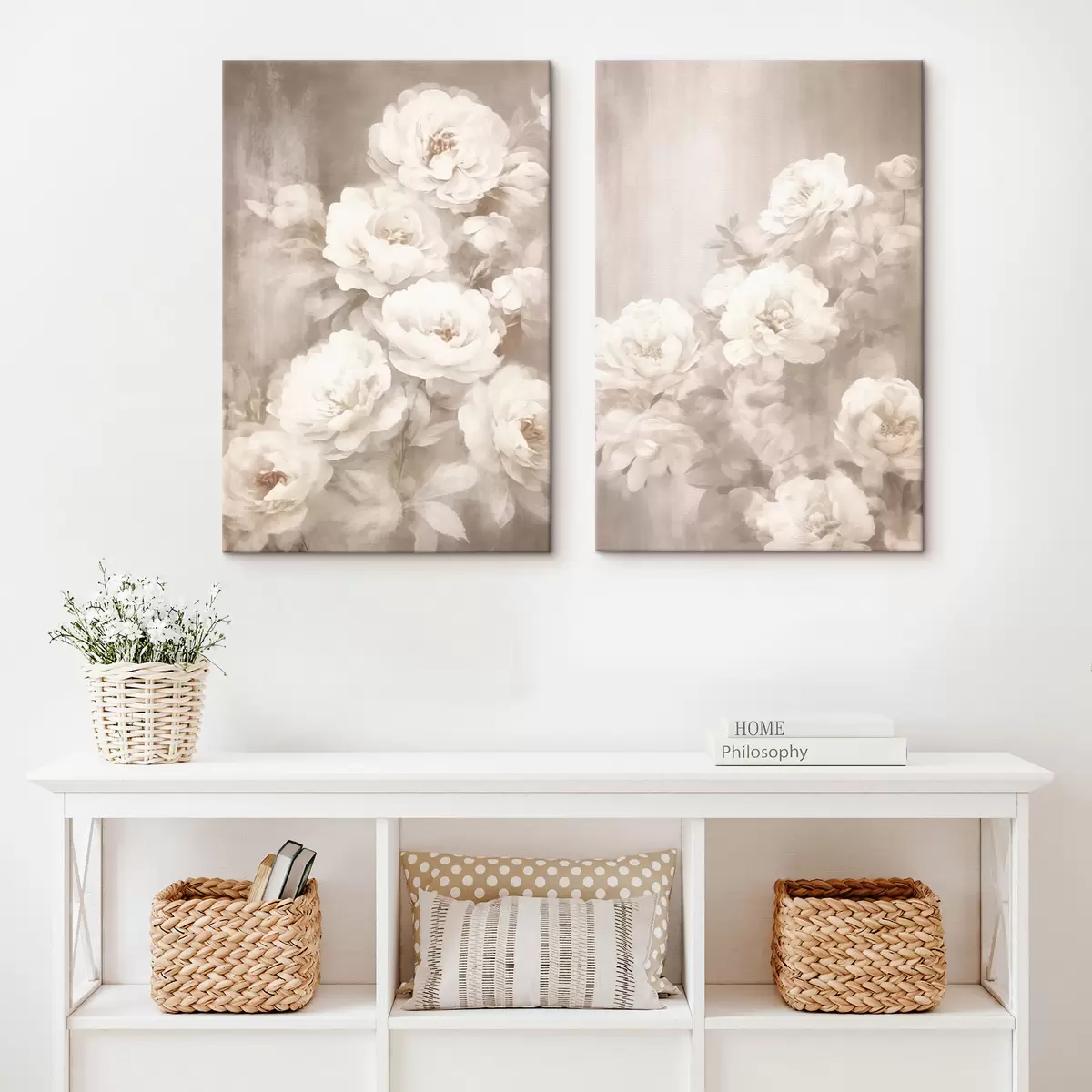  Schilderijen Witte vintage bloemen m00384