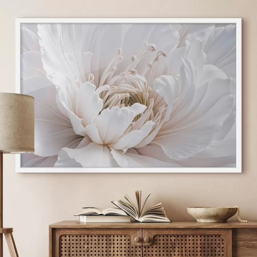 Papier peint photo Gros plan sur une grande et délicate fleur de couleur pastel aux pétales souples et ondulants f41721