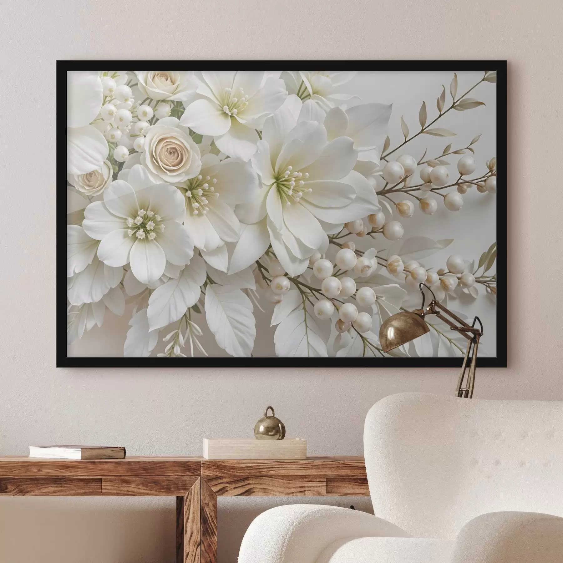  Peintures Fleurs blanches délicates, y compris lys, roses et autres fleurs aux pétales doux et veloutés f41722