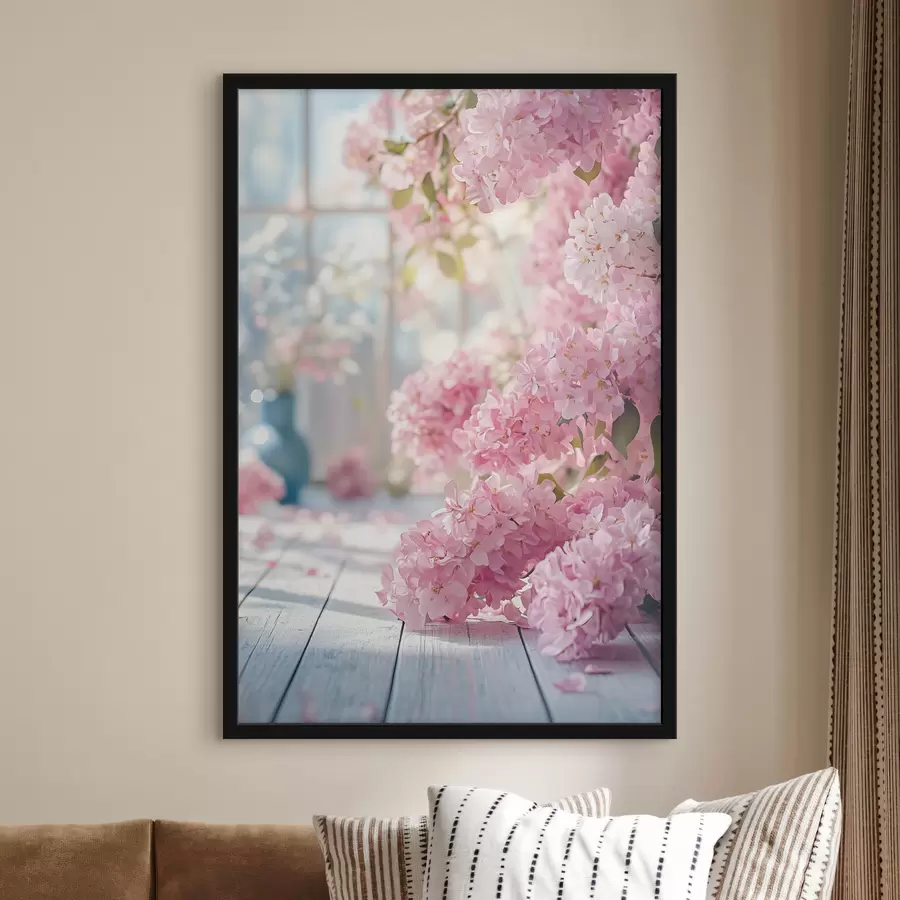 Fotobehang Roze sering op de achtergrond van het raam f41748