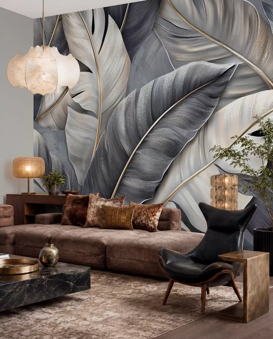 Fotobehang luxe behang met grote tropische bladeren w02342