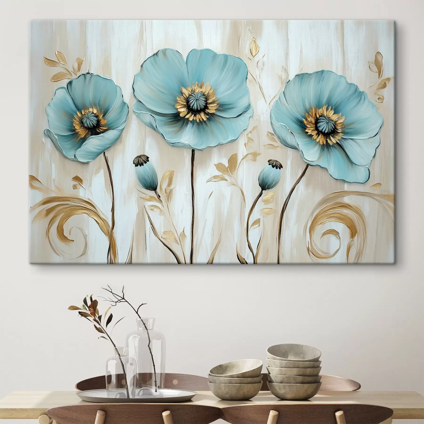 Papier peint photo Fleurs bleues dans le style de la peinture à l'huile s41830