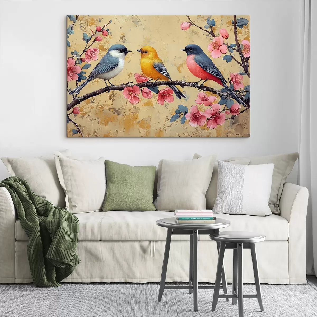  Schilderijen Mussen op een tak van sakura in de stijl van olieverfschilderij s41835