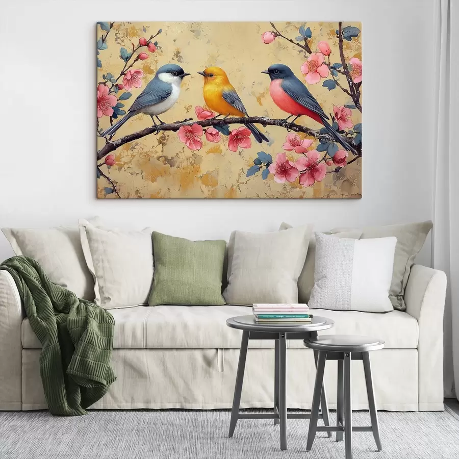  Peintures Moineaux sur une branche de sakura dans le style de la peinture à l'huile s41835