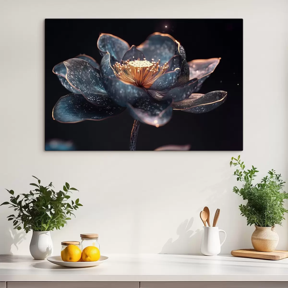  Schilderijen Sierlijke bloem op donkere achtergrond s41837