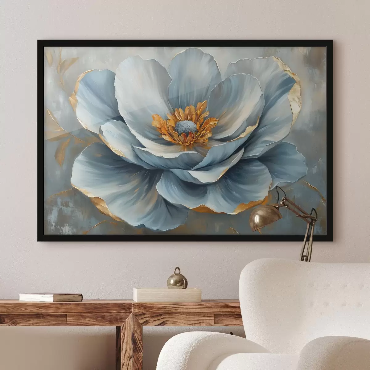 Poster Blauwe bloem in de stijl van olieverfschilderij f41826