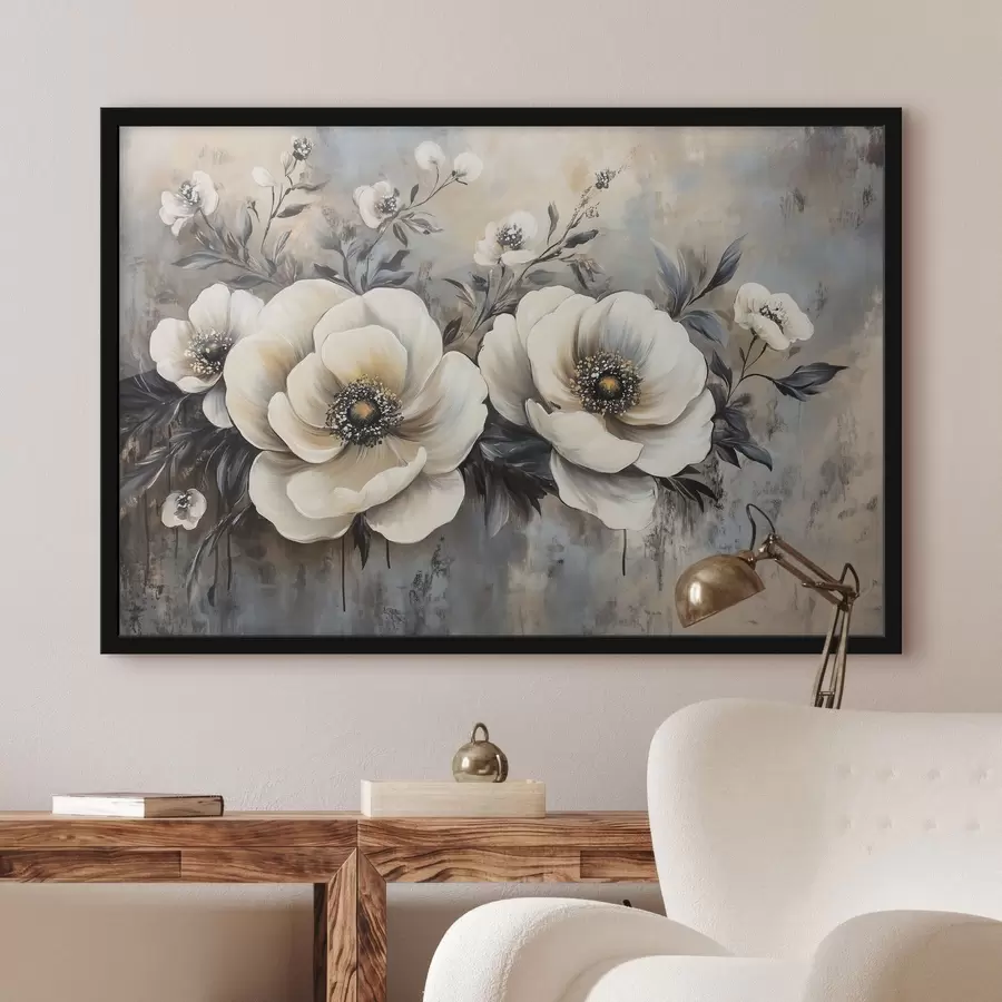 Papier peint photo Branche de fleurs blanches en style vintage f41828