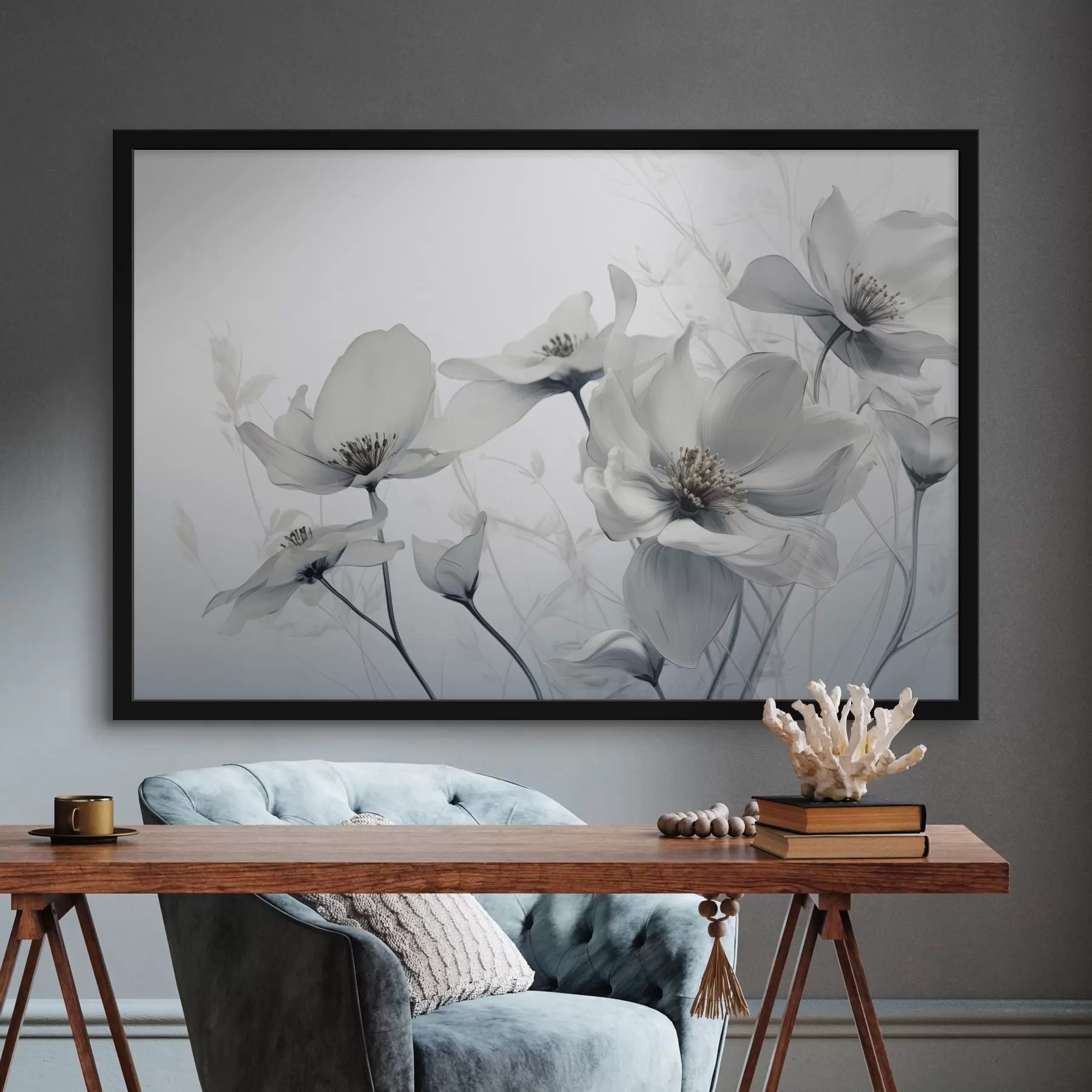 Papier peint photo Fleurs grises délicates f41829