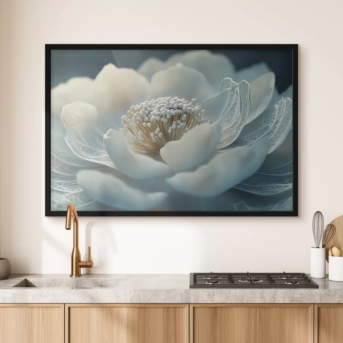 Affiche Fleur blanche et aérienne avec des motifs sur les pétales f41838