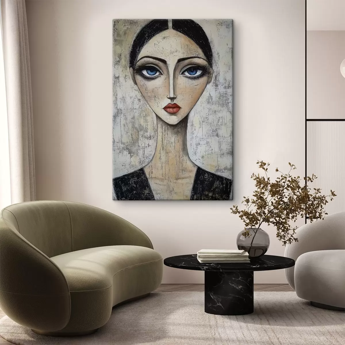  Peintures Portrait d'une femme aux yeux expressifs dans une technique stylisée s41811