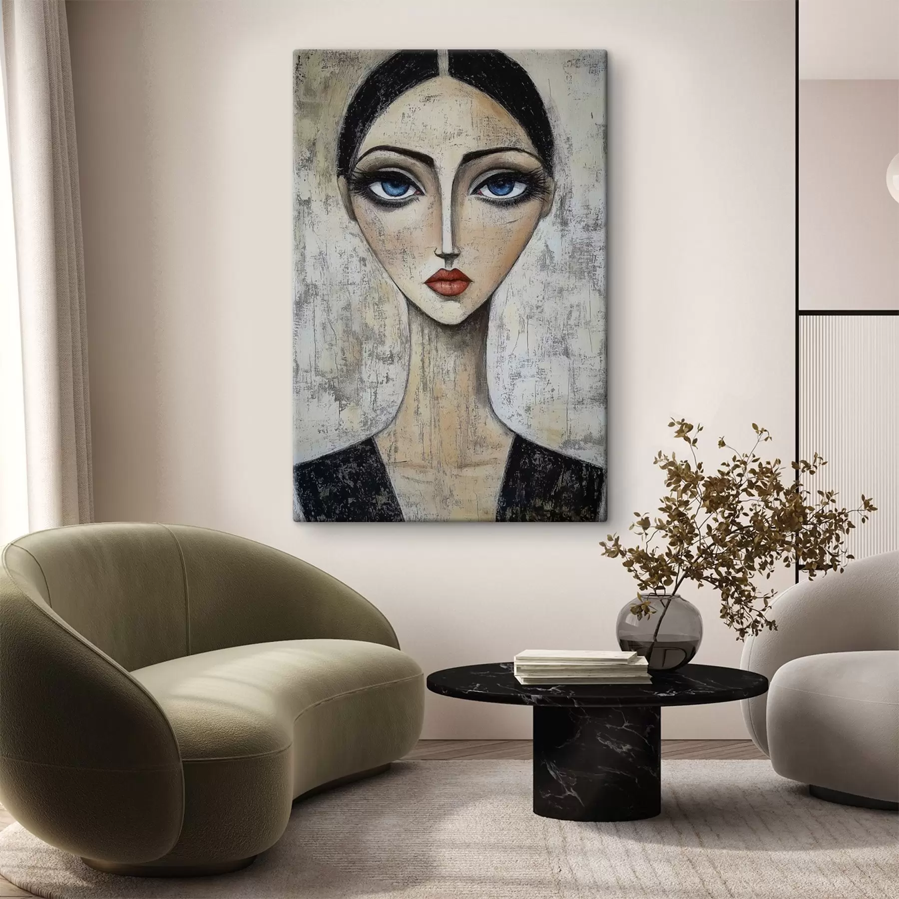 Fotobehang Een portret van een vrouw met expressieve ogen in een gestileerde techniek s41811