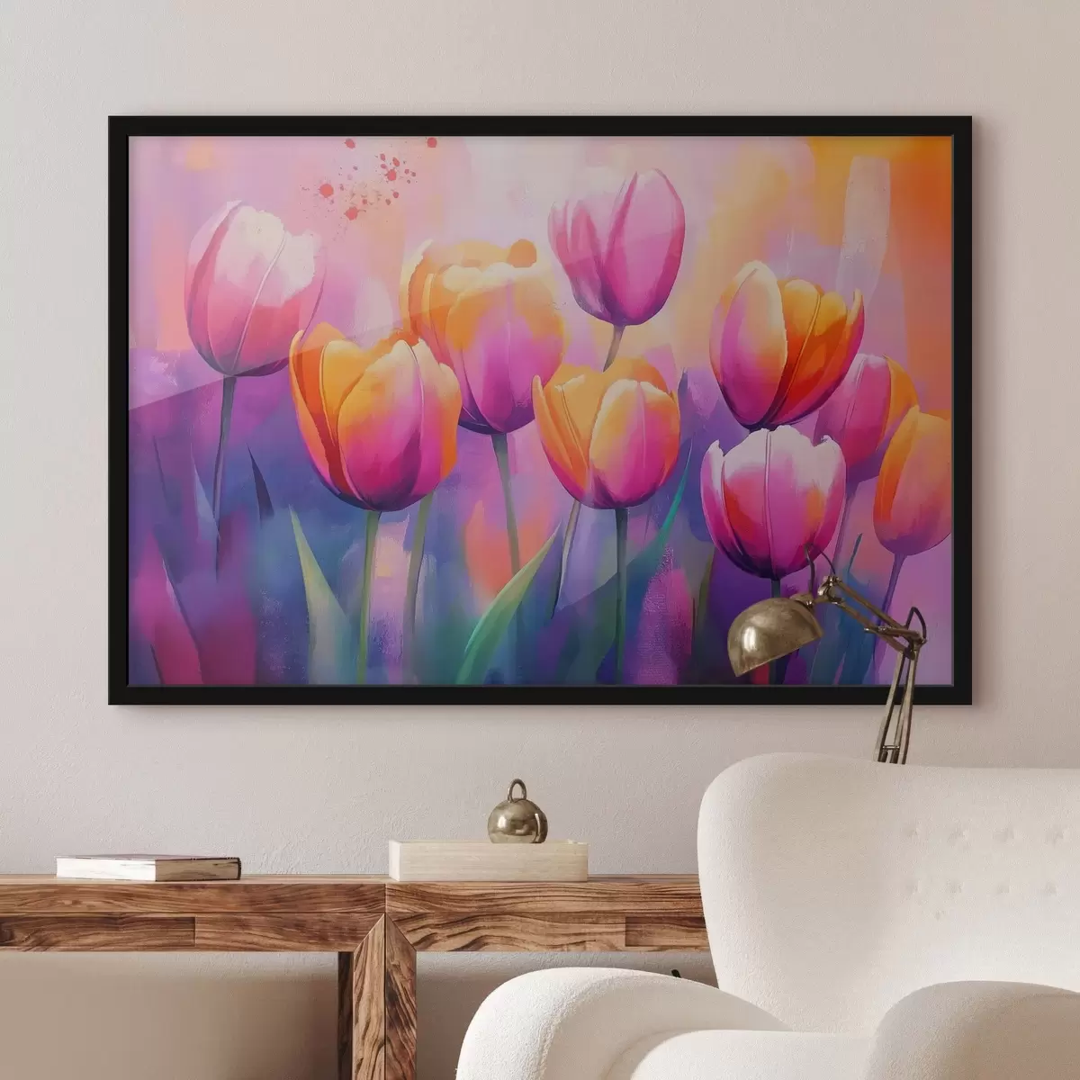 Poster Tulpen in levendige roze-oranje tinten f41807