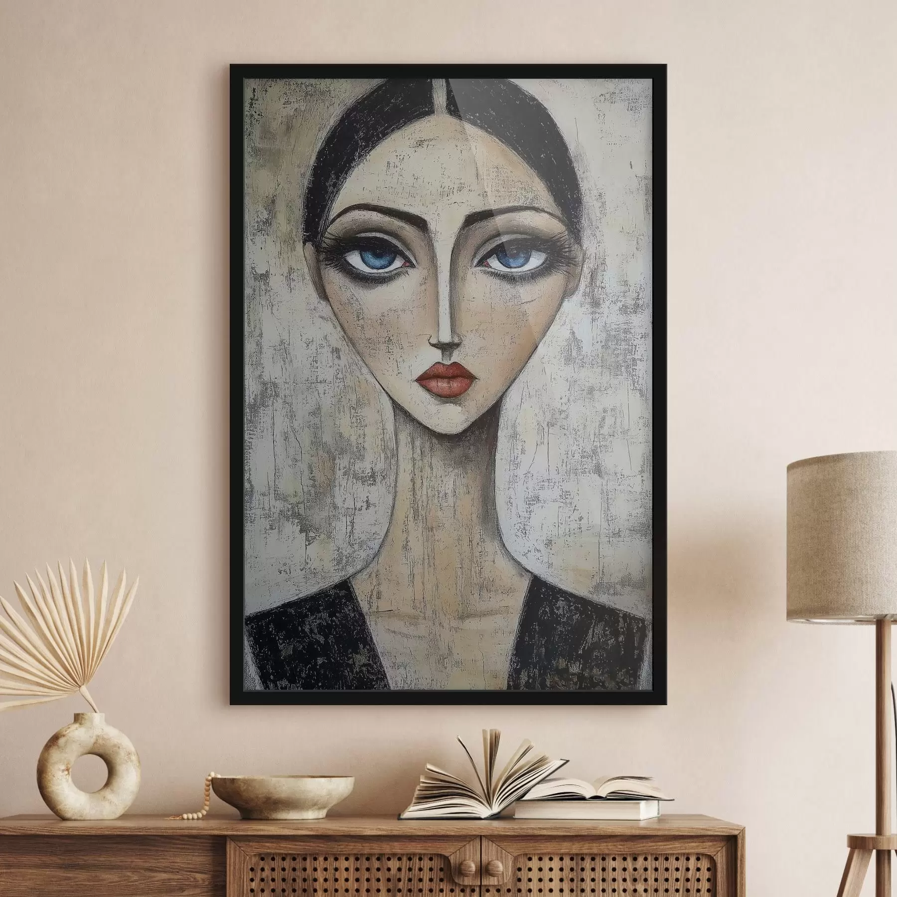 Fotobehang Een portret van een vrouw met expressieve ogen in een gestileerde techniek f41811