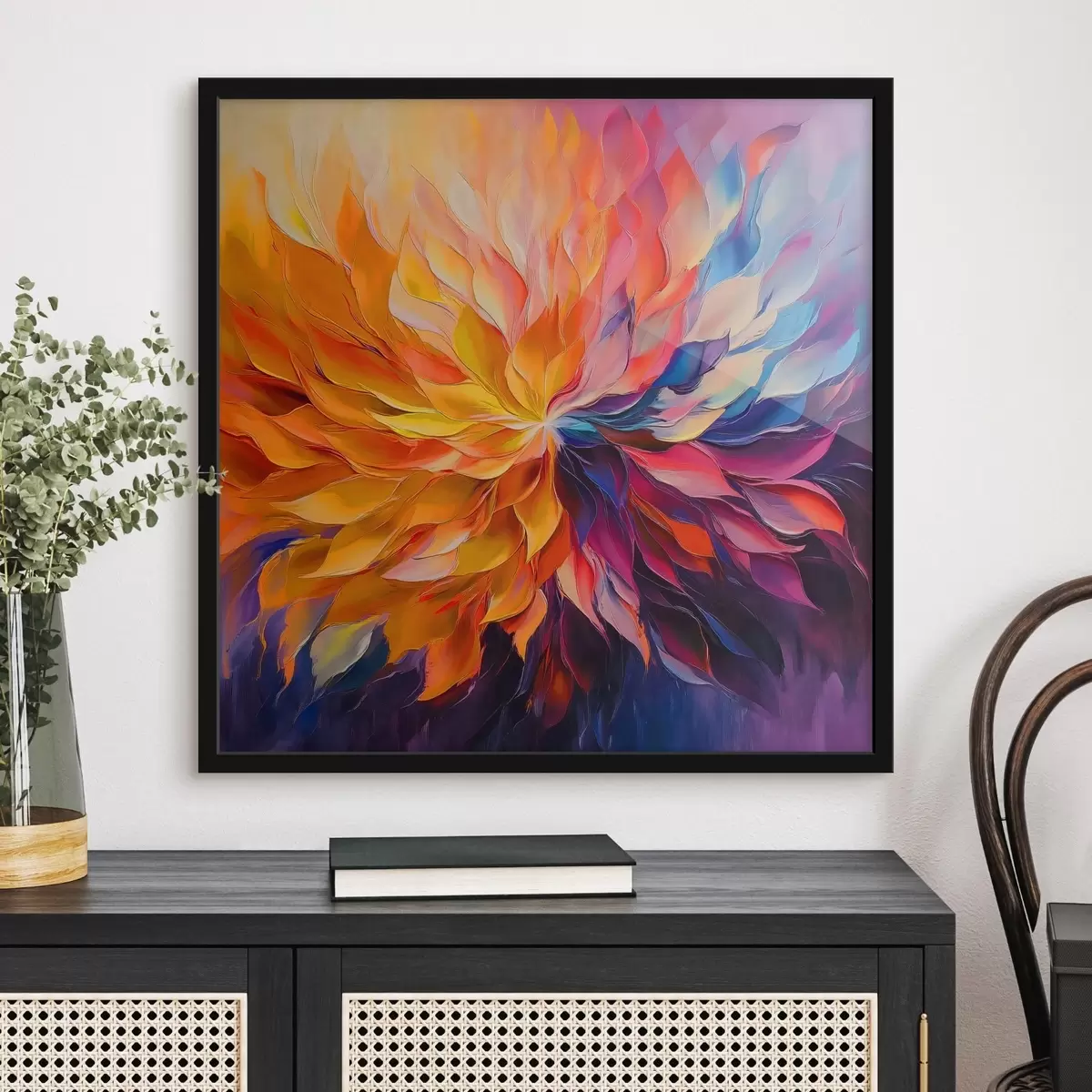 Poster Een abstracte explosie van kleurrijke bloemblaadjes f41814