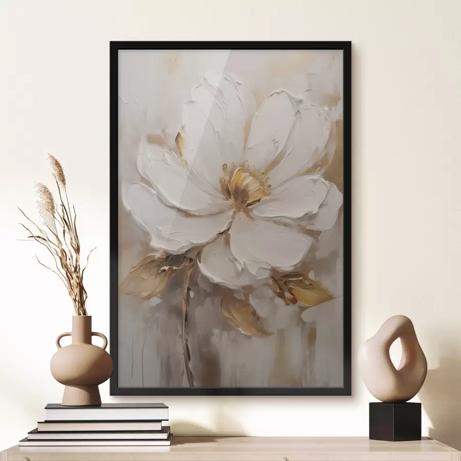 Fotobehang Een witte bloem met gele tinten op een gestructureerde achtergrond f41820