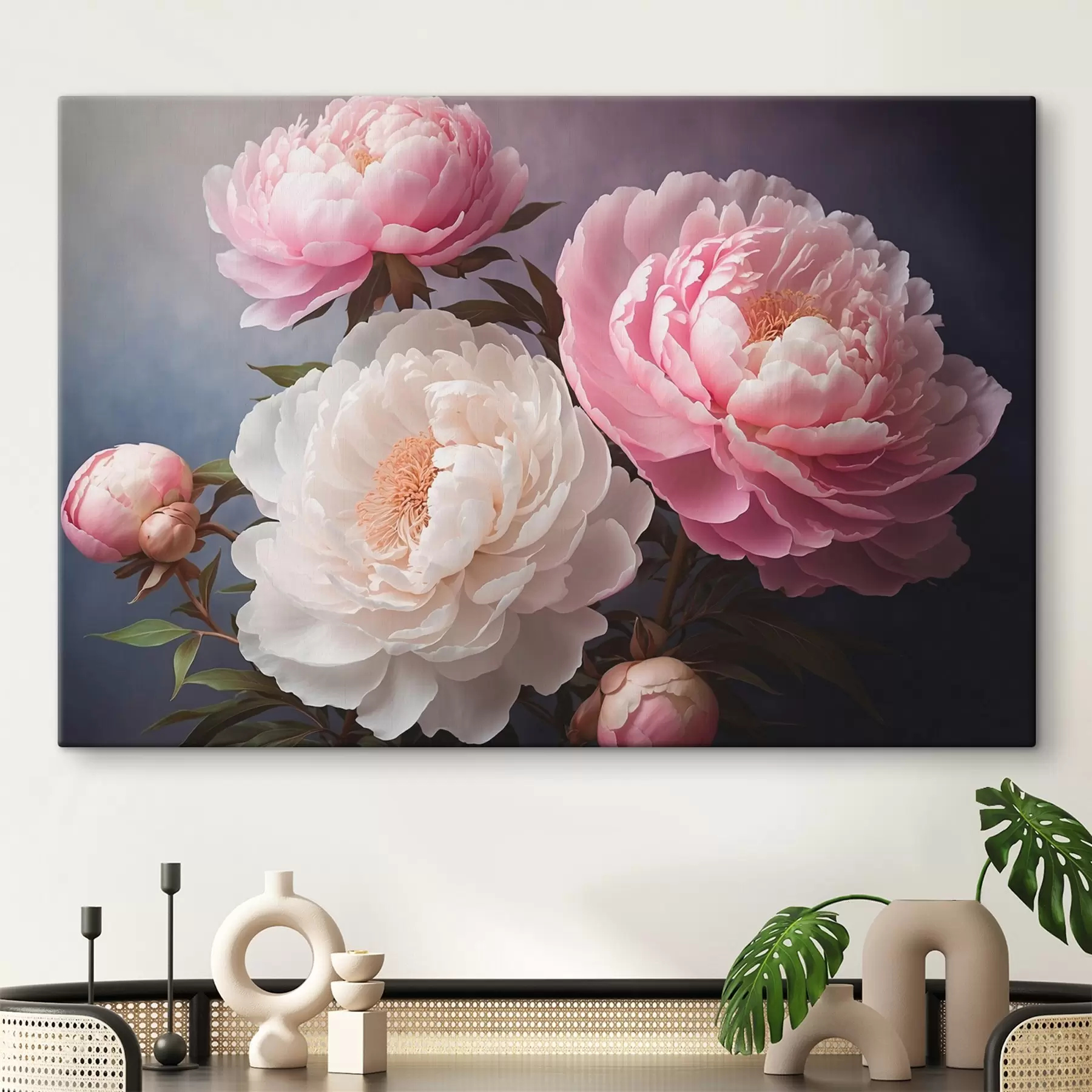Papier peint photo Pivoines sur fond clair foncé s41508