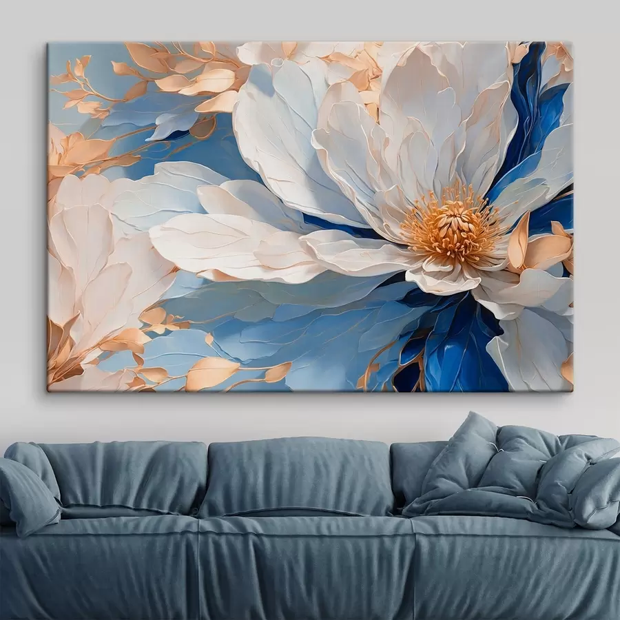 Papier peint photo Gros plan d'une fleur aux pétales blancs et bleus s41512