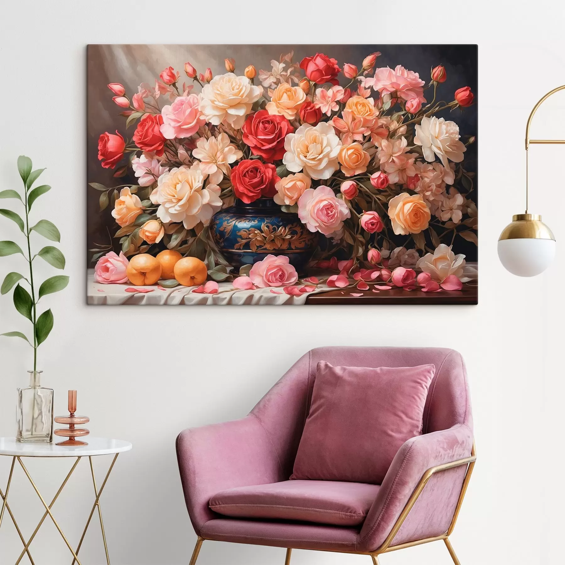 Fotobehang Boeket bloemen in een blauwe volumetrische vaas s41518
