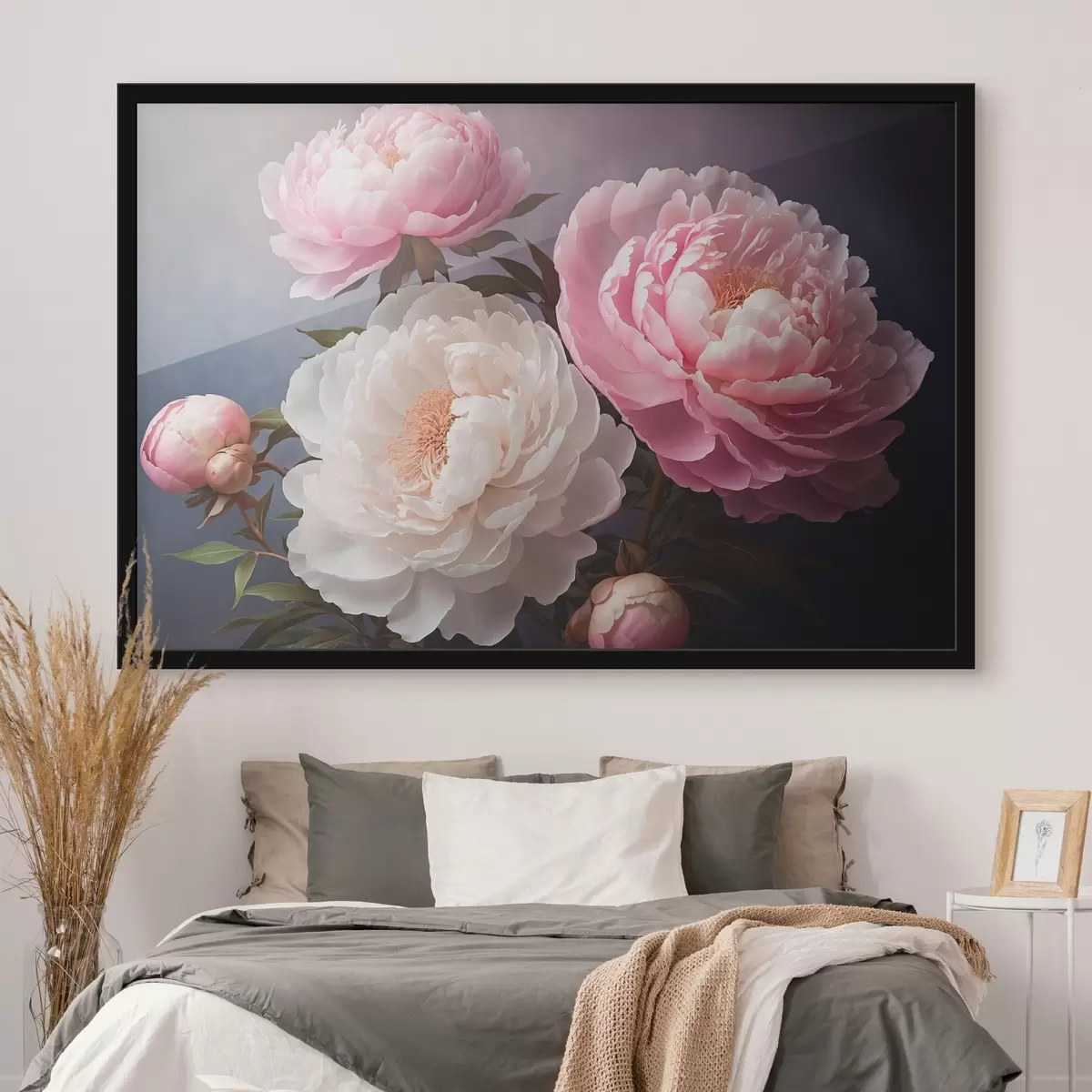 Affiche Pivoines sur fond clair foncé f41508