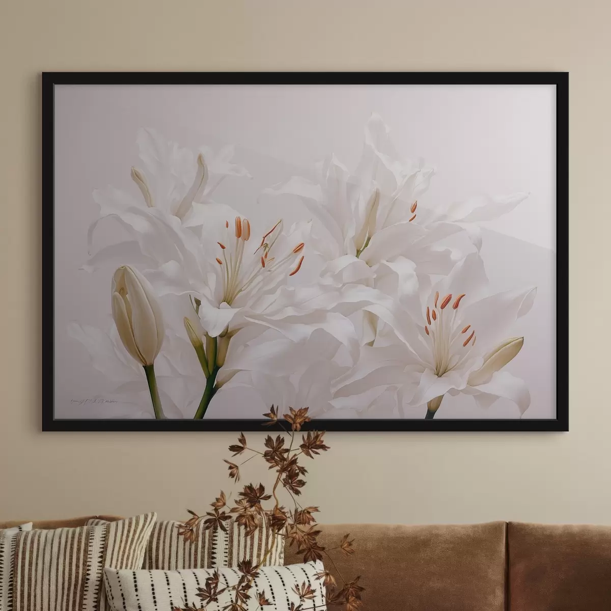 Poster Witte lelies op witte achtergrond f41513