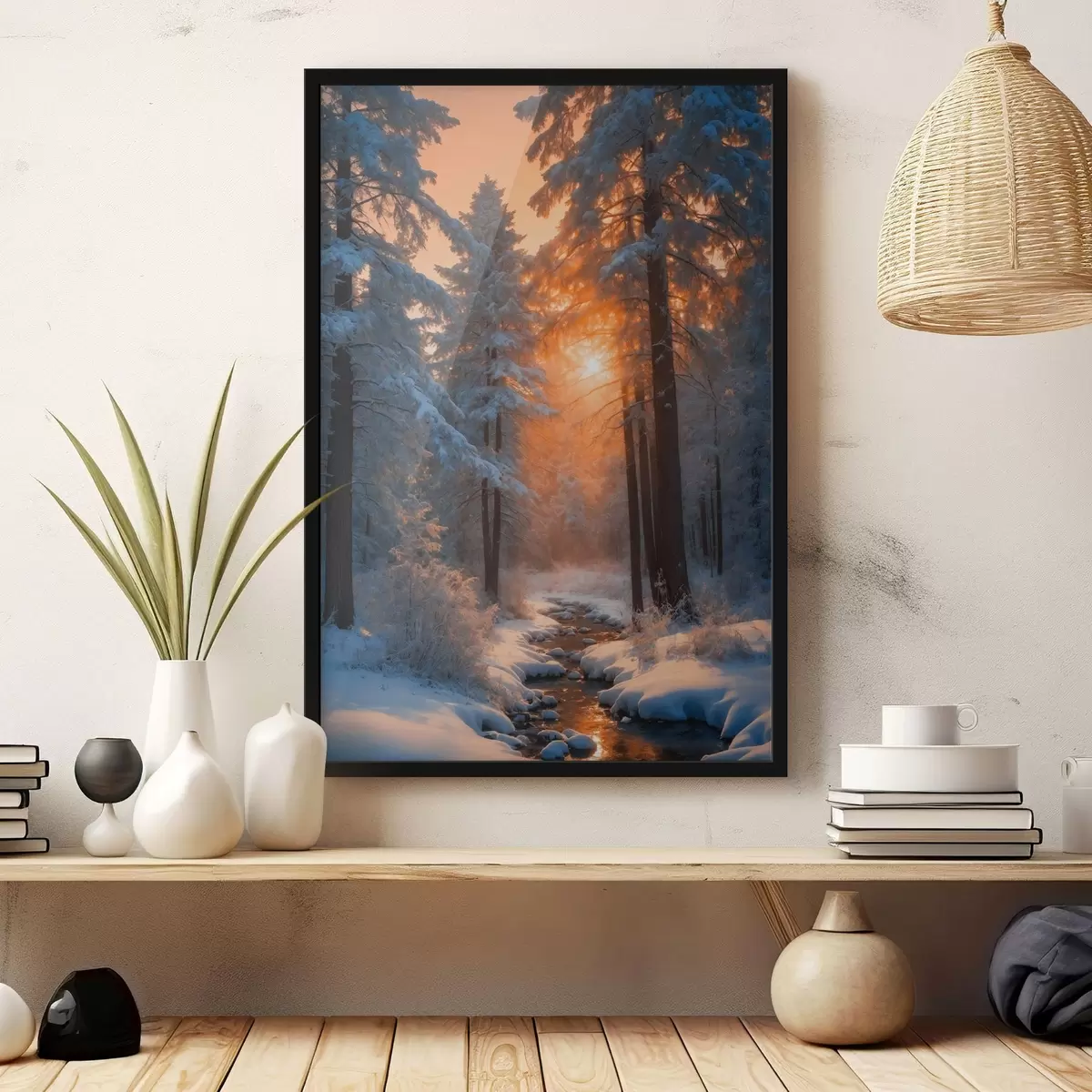 Affiche Cours d'eau en hiver été f41590