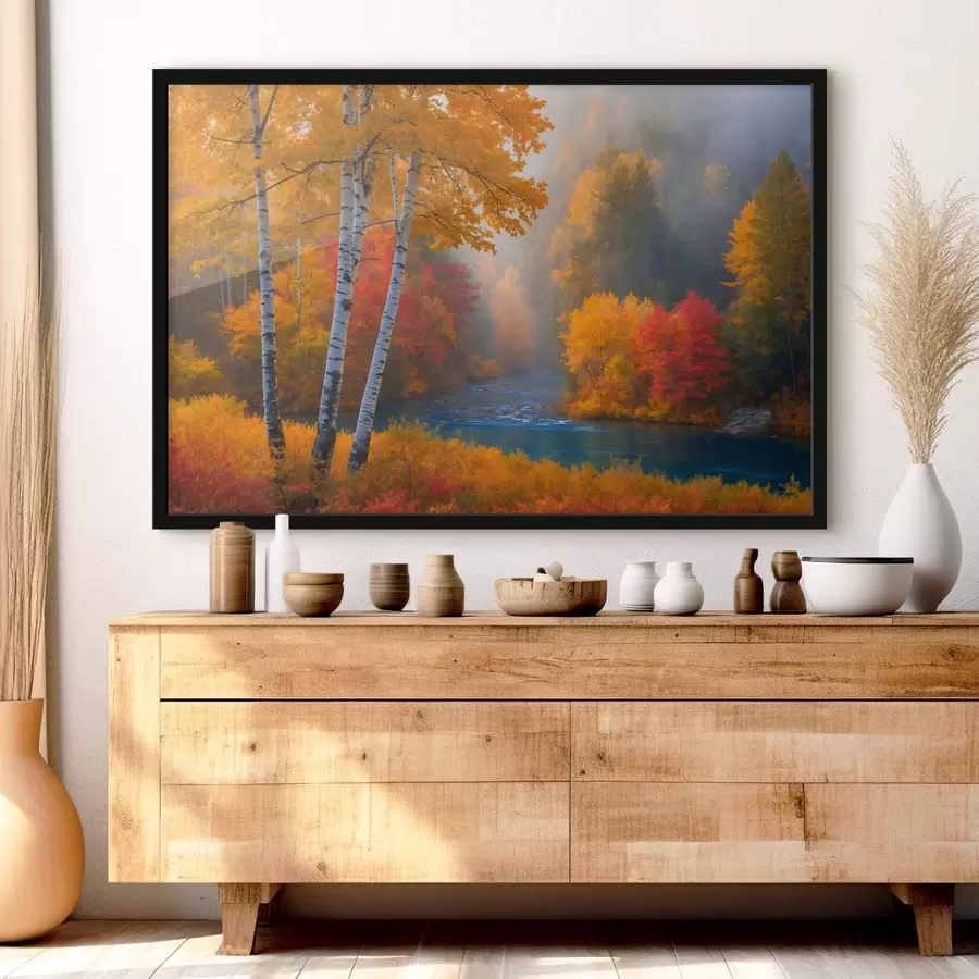 Fotobehang Rivier in herfstbos f41592