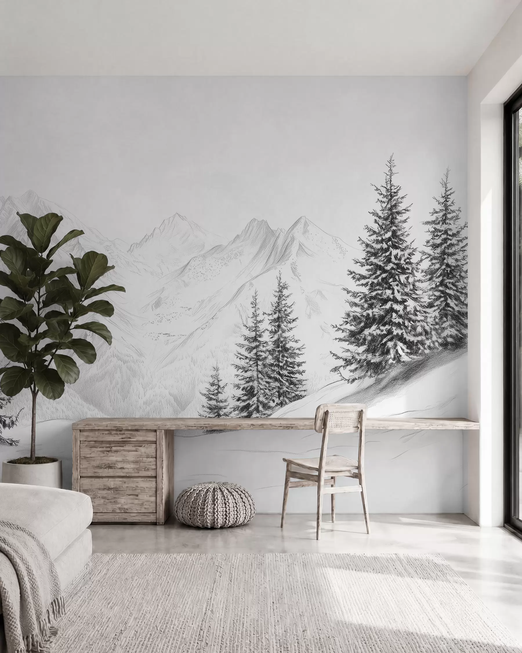 Fotobehang Winter in potlood w02351