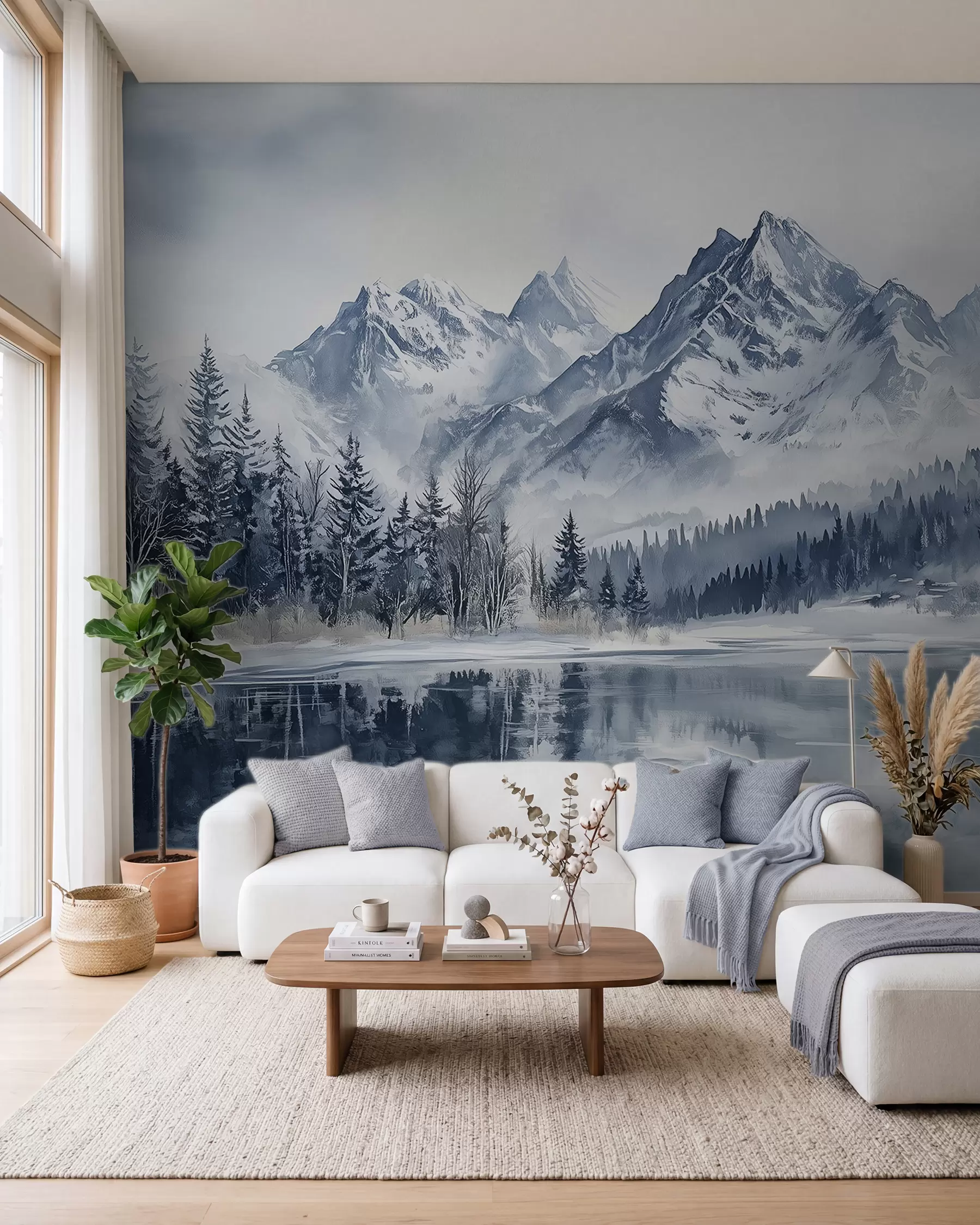 Fotobehang Besneeuwde bossen en toppen w02358
