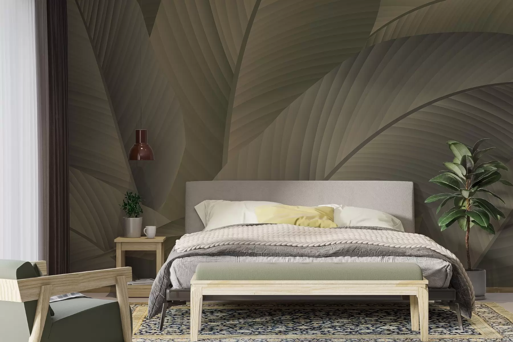 Fotobehang Grote bladeren in bruine kleuren w02366v2