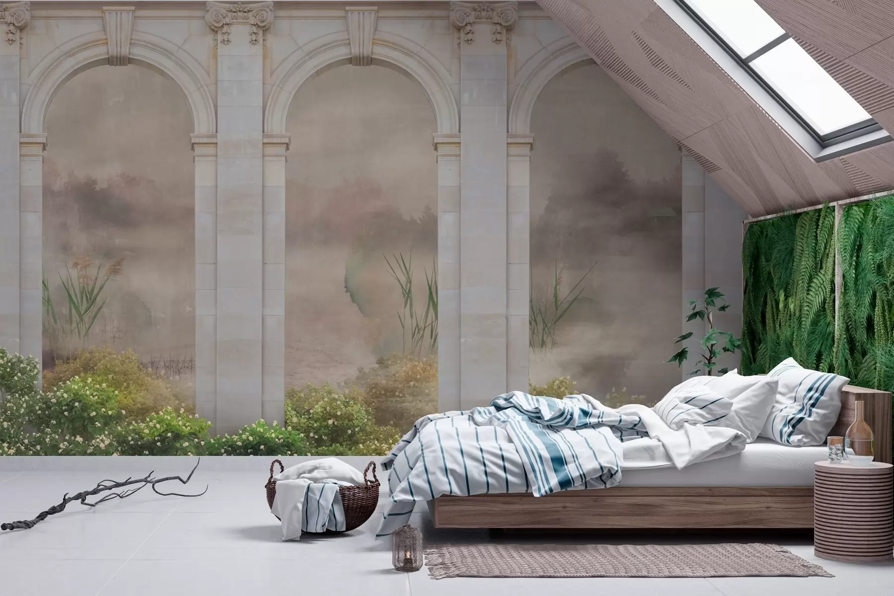 Fotobehang Bogen met groene struiken w02371