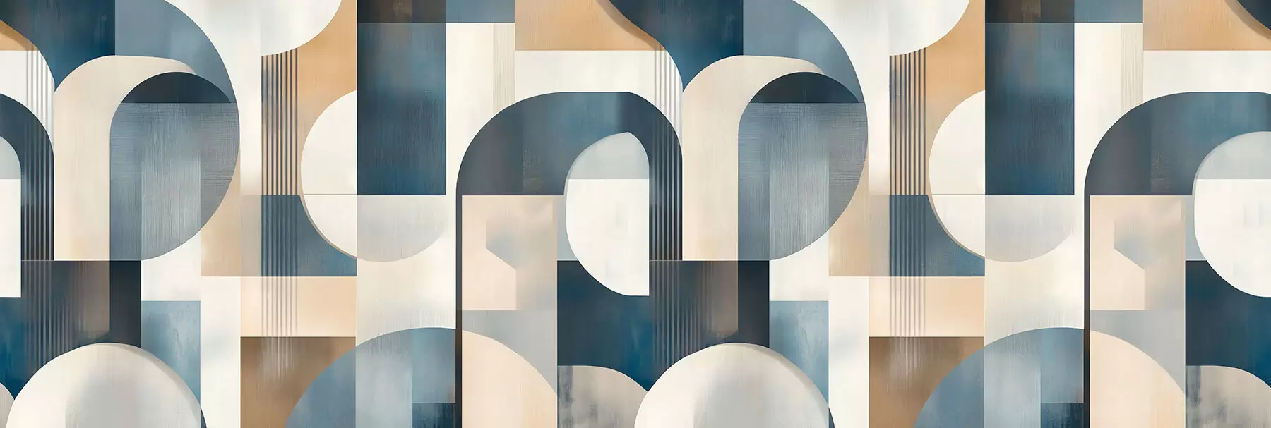 Fotobehang Art Deco behang met een geometrisch patroon in blauw, beige en melkachtige tinten w02346