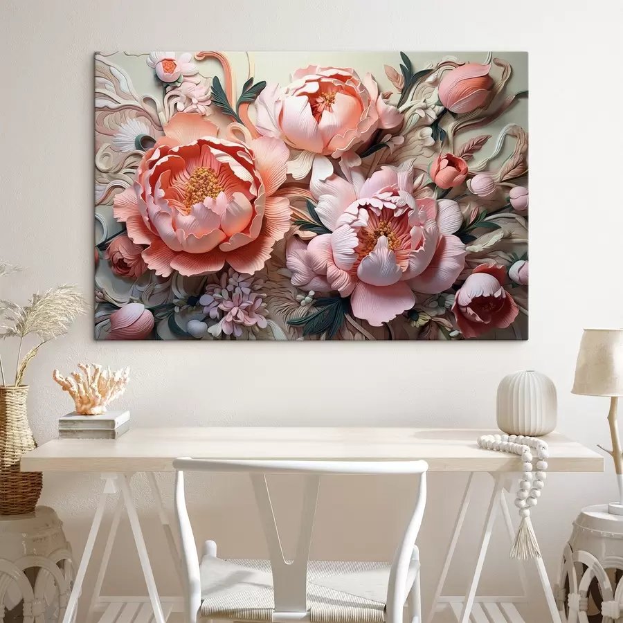  Peintures Pivoines luxuriantes dans les tons roses s41859