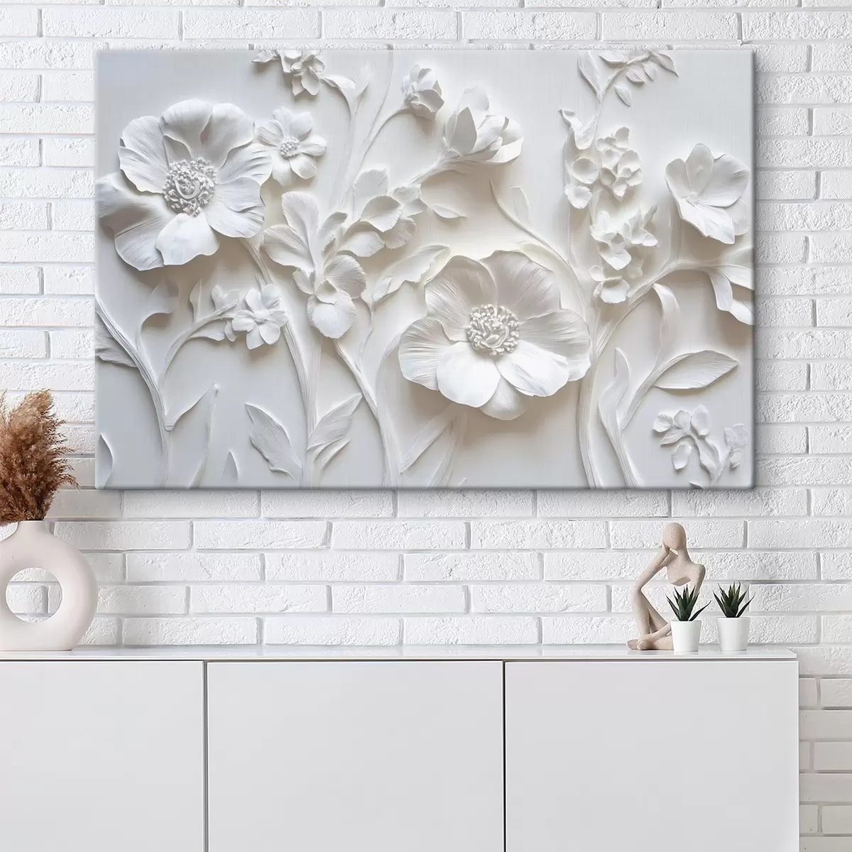  Peintures Fleurs en stuc blanc s41867