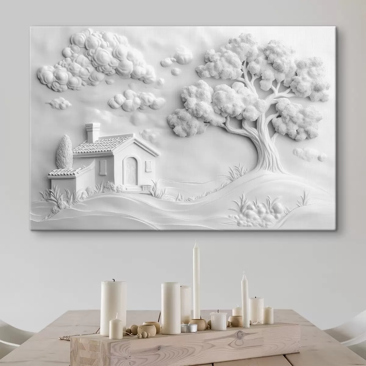  Schilderijen 3D imitatie van stucwerk van een huisje in het dorp s41878