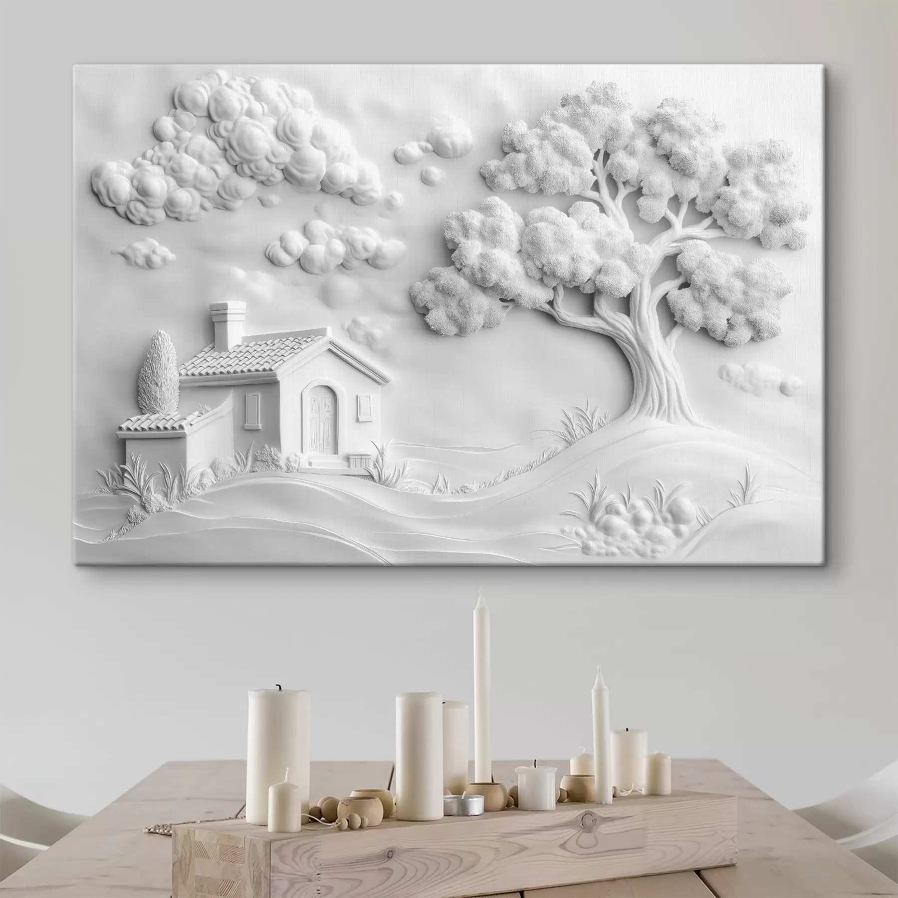  Schilderijen 3D imitatie van stucwerk van een huisje in het dorp s41878