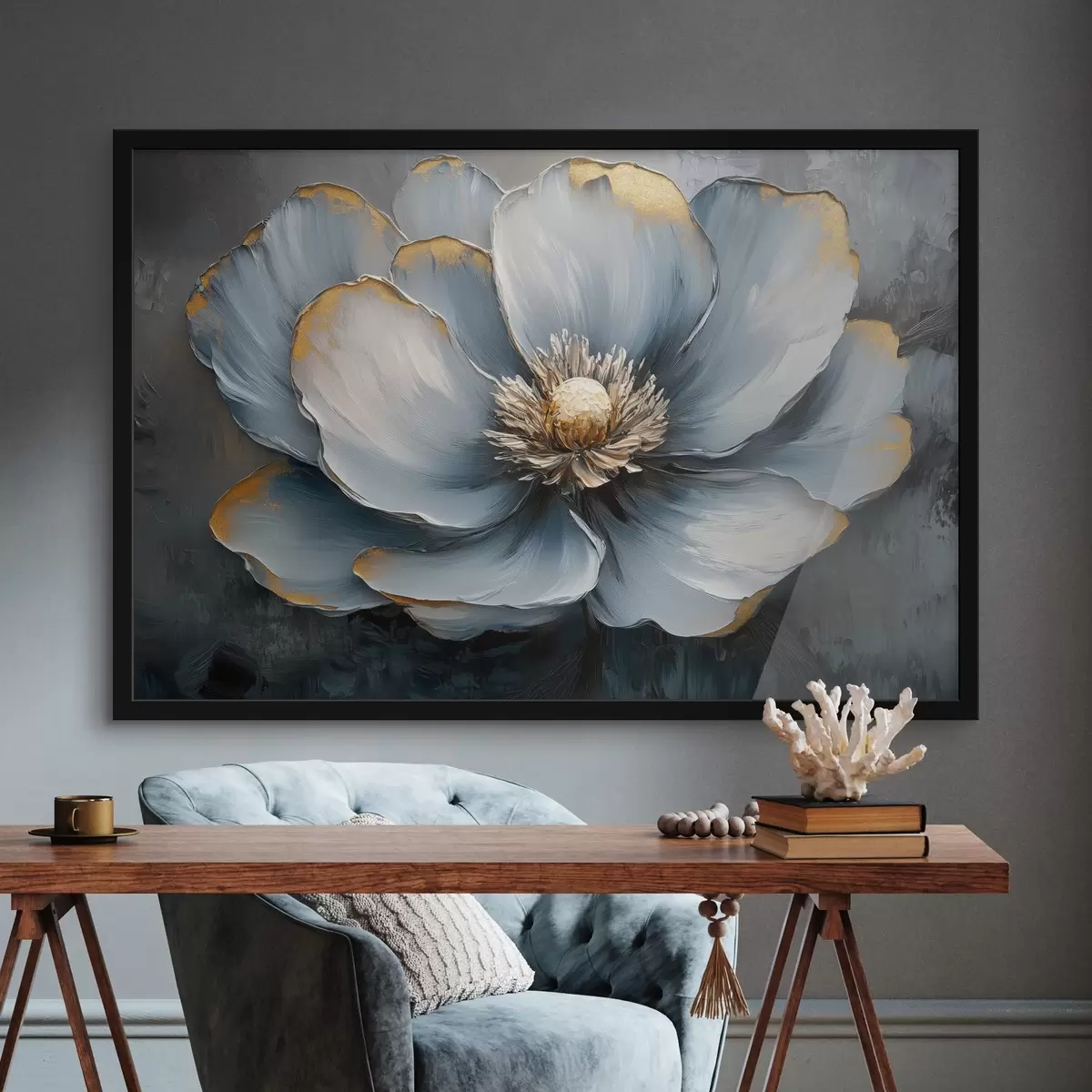 Affiche Une fleur bleue dans le style des coups de pinceau à l'huile f41825