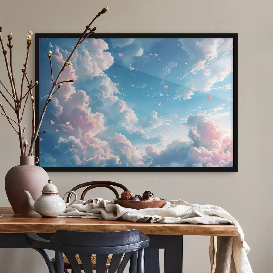 Fotobehang Blauwe lucht met harten in anime stijl f41864