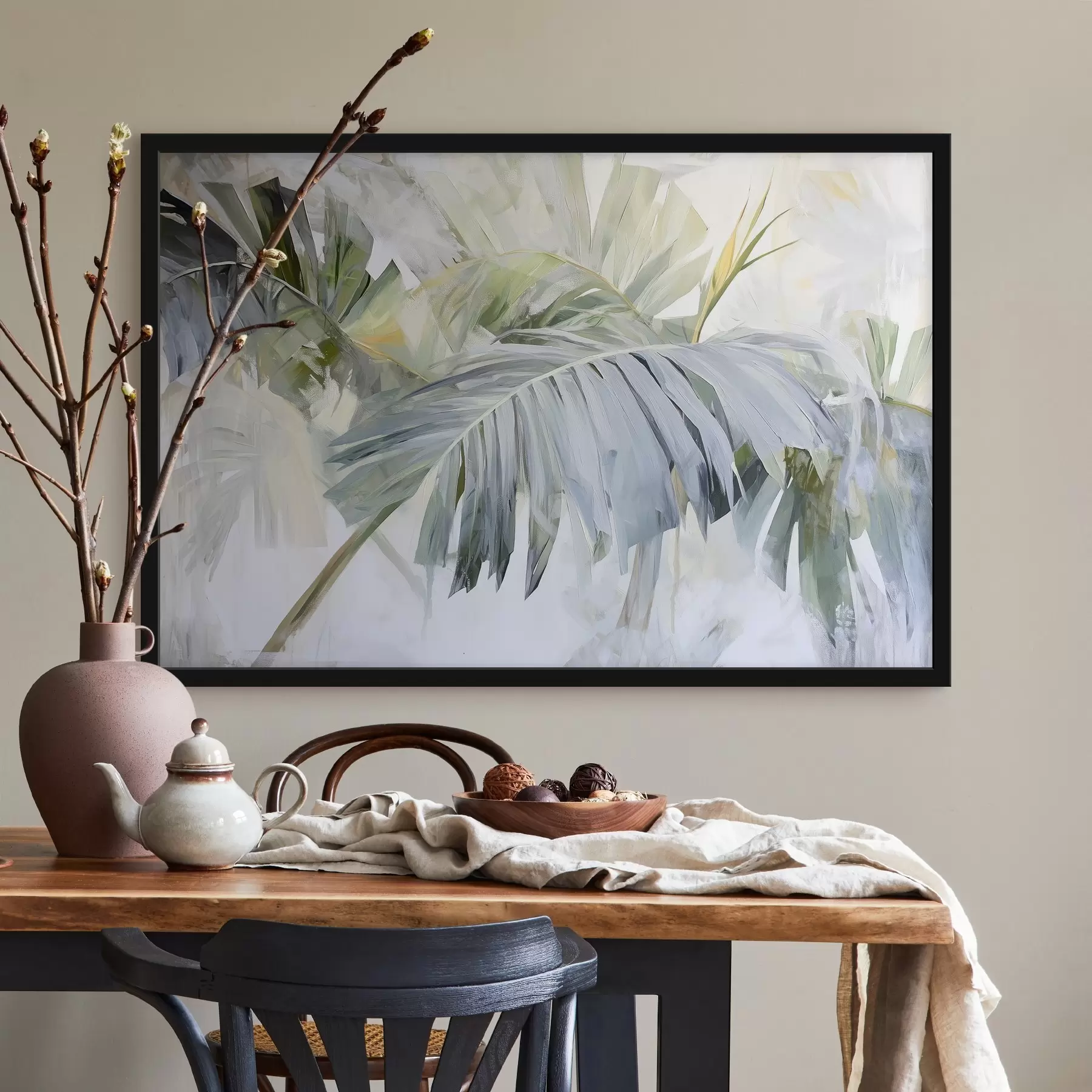 Papier peint photo Grandes feuilles tropicales dans le style de la peinture f41866