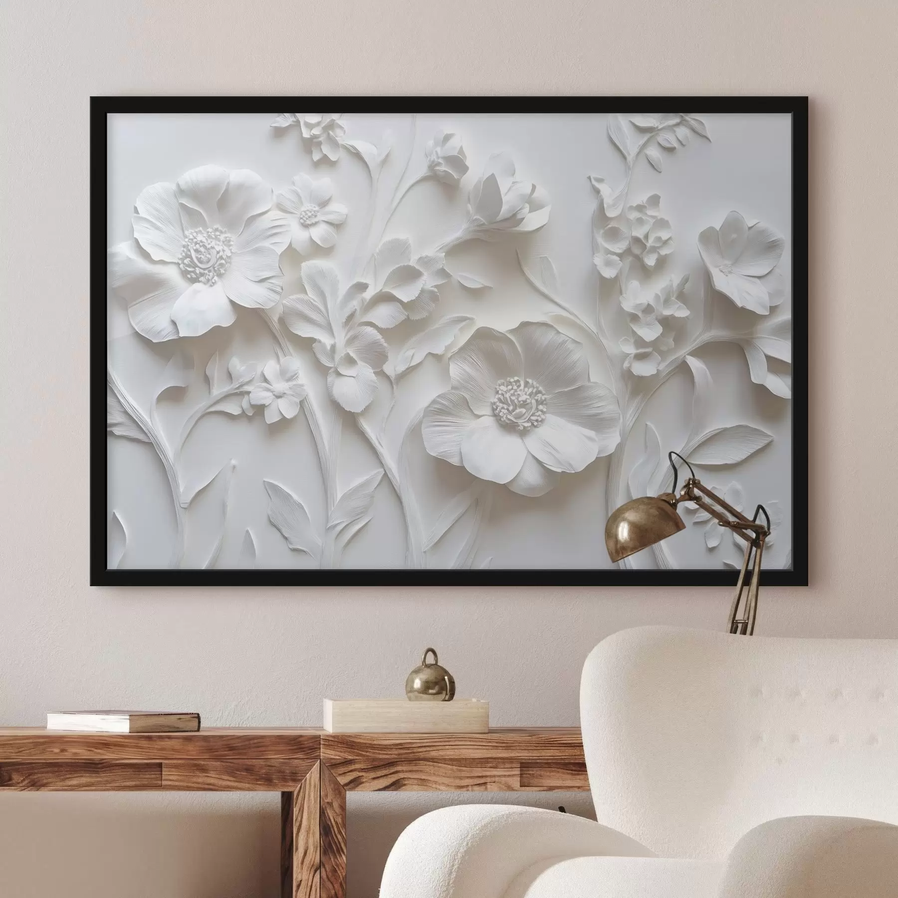 Fotobehang Witte stucbloemen f41867