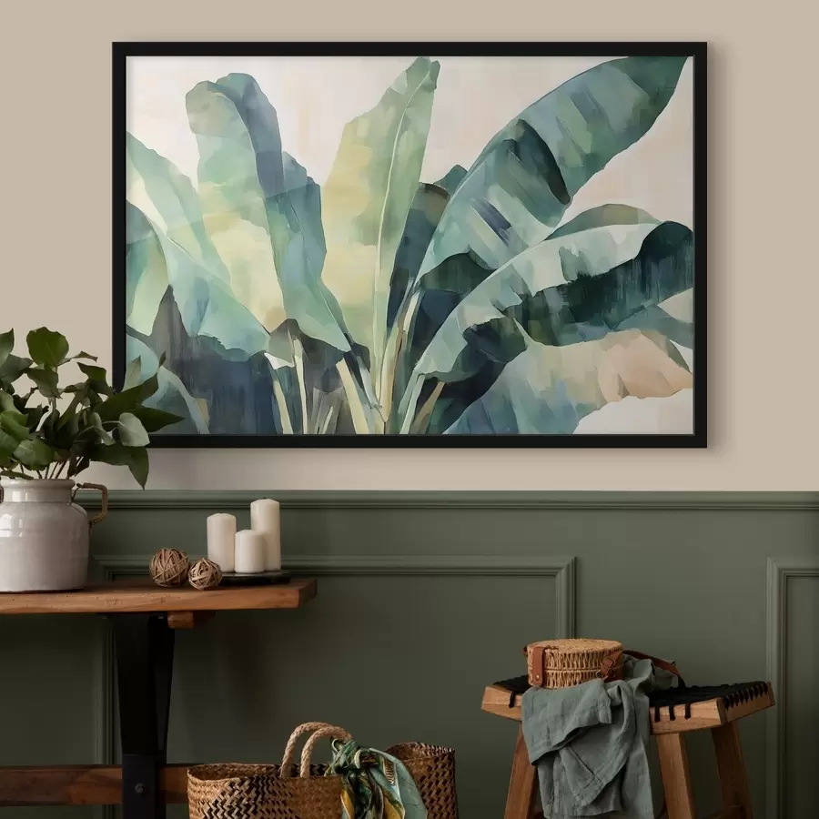 Fotobehang Grote tropische bladeren in aquarelstijl f41874