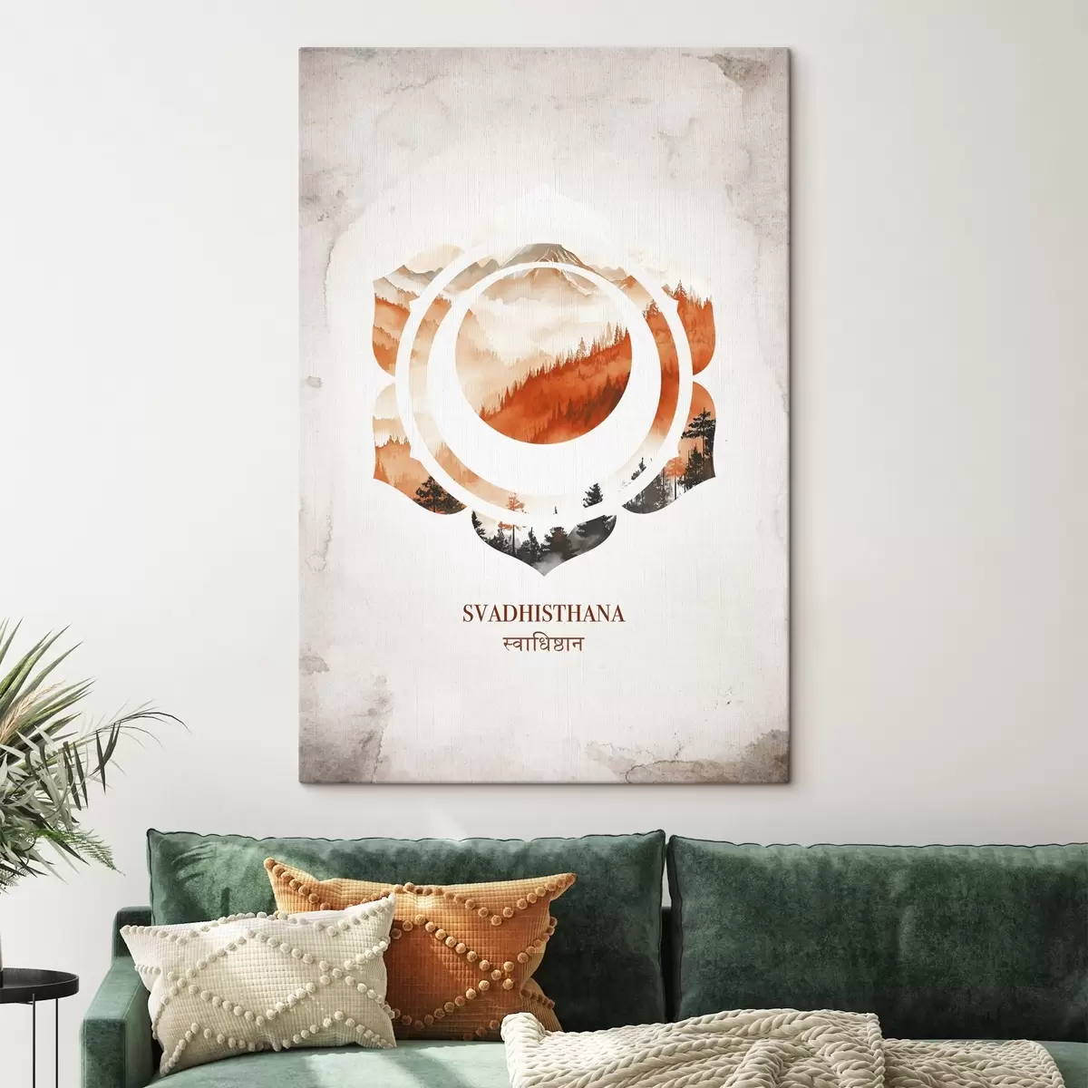  Schilderijen Svadhisthana chakra, oranje chakra, esoterisch, meditatie, boeddhisme, aquarel stijl bergen s41881