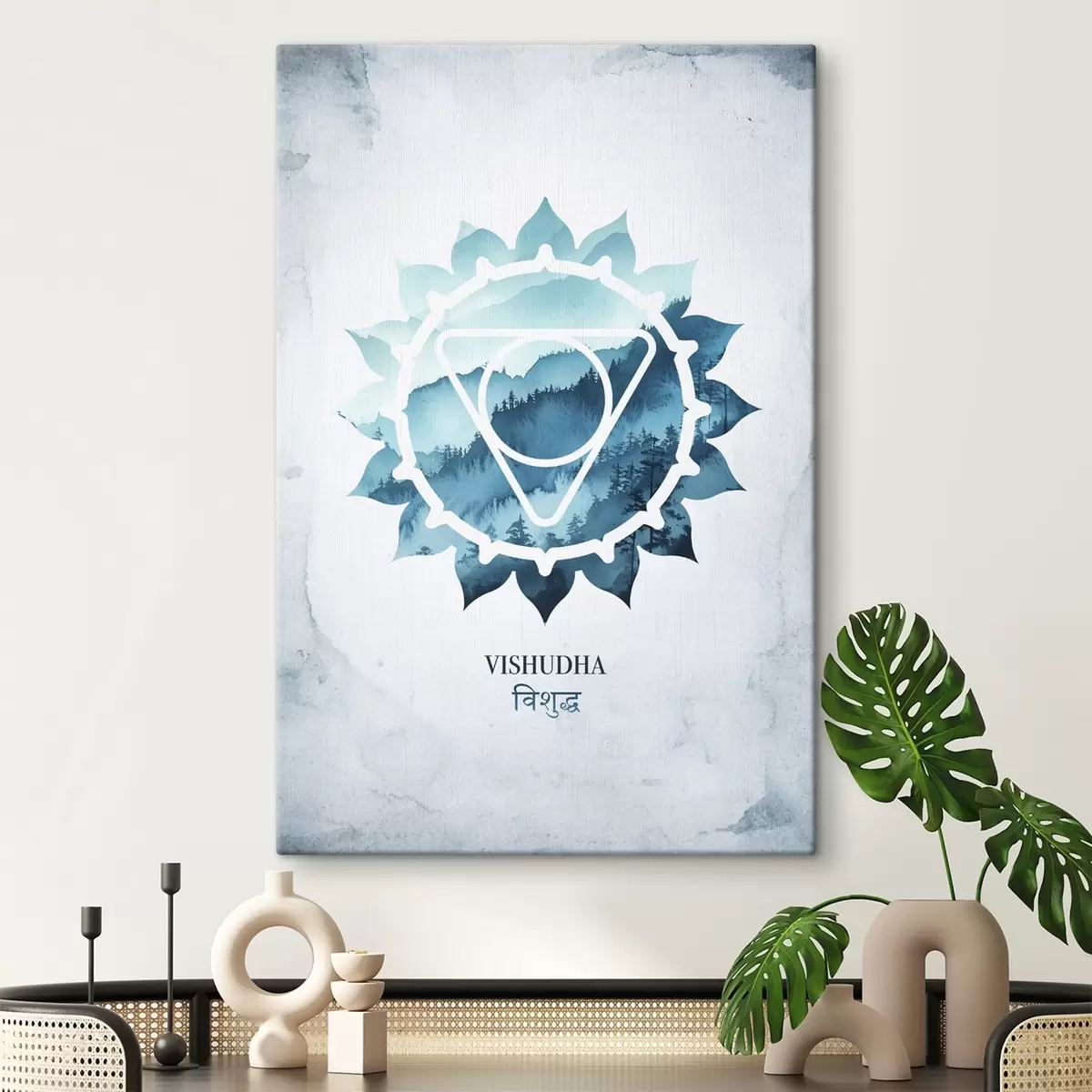  Peintures Vishuddha chakra, chakra bleu, ésotérique, méditation, bouddhisme, montagnes style aquarelle s41884