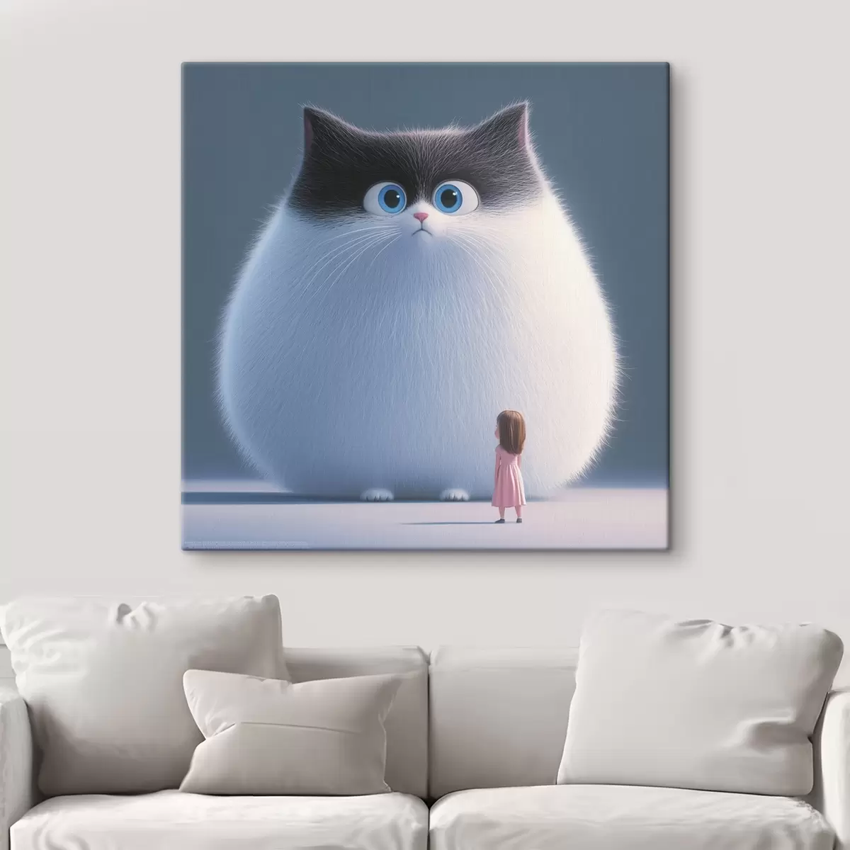  Peintures Un chat pelucheux surpris par une fille dans un style d'illustration s41974