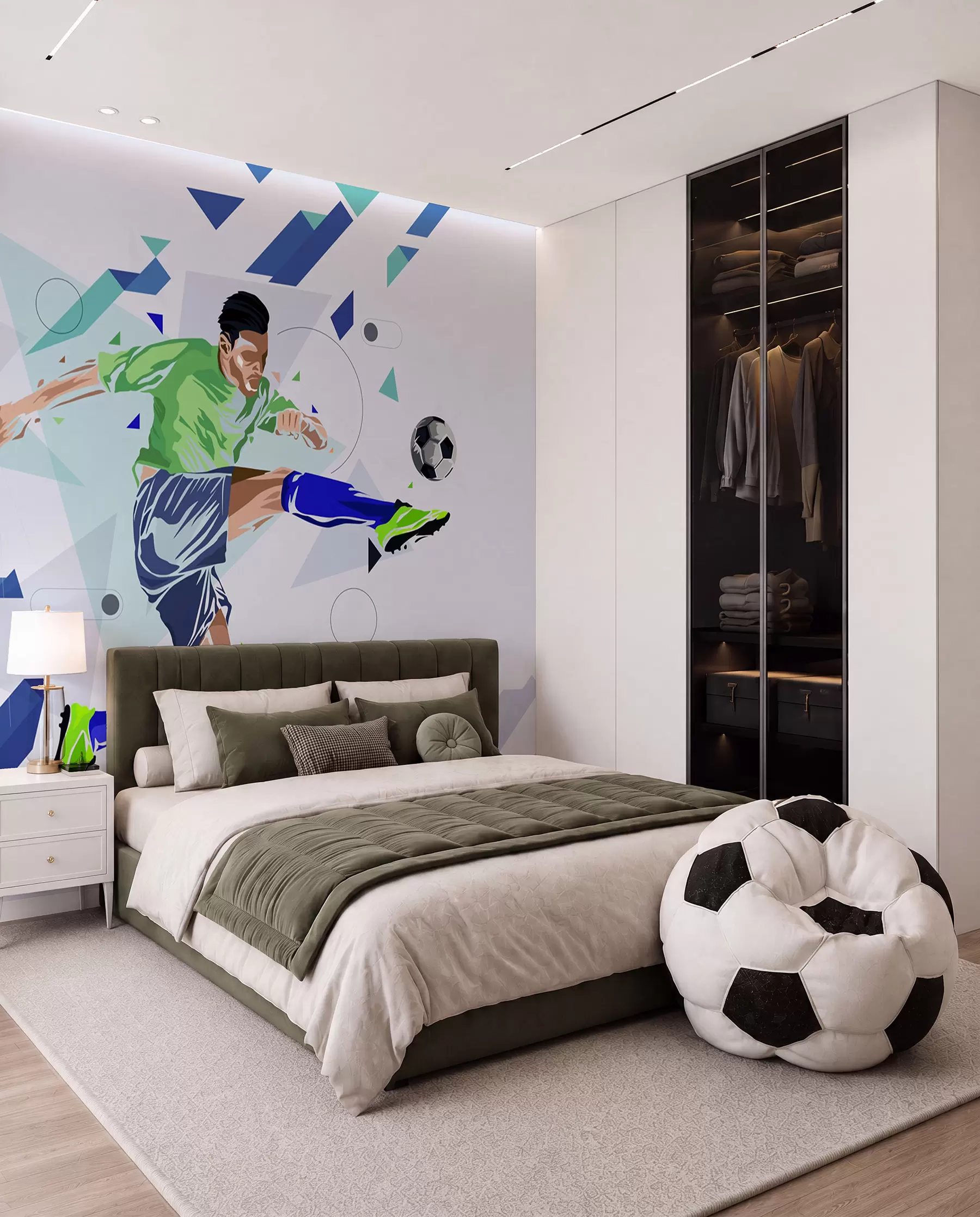 Fotobehang Vliegend voetbalschot w02401