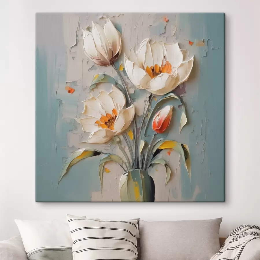  Schilderijen Witte tulpen in een vaas imitatieschilderij s41933